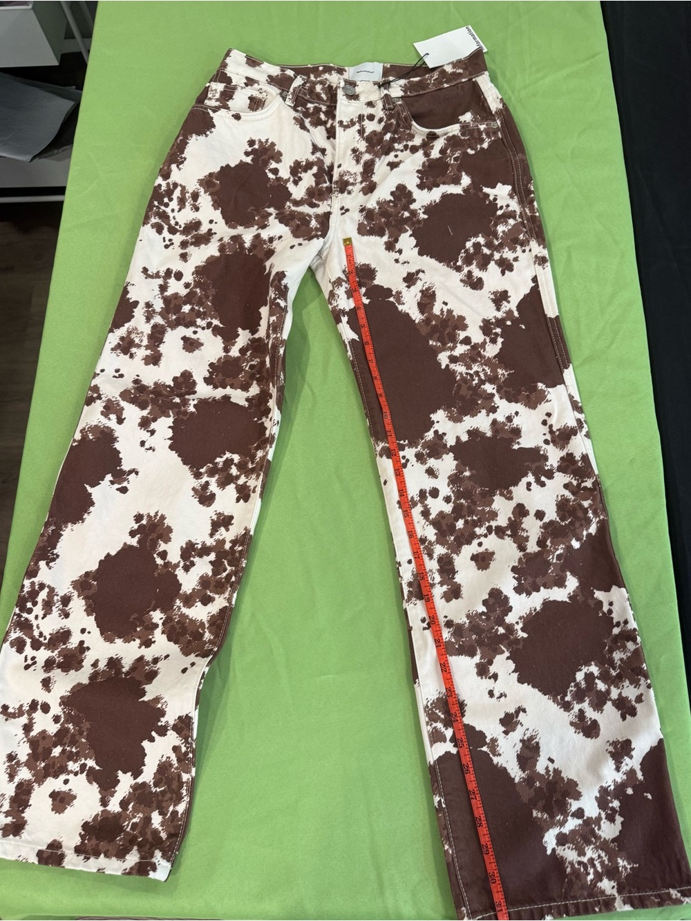 Reformation Brown and White Cow Print Wide-Leg Jeans